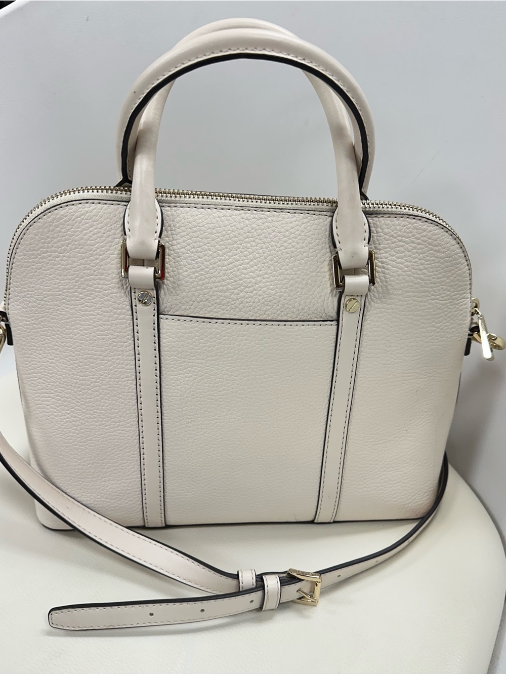 Michael Kors Cream Leather Satchel with Gold-Tone Hardware - Picture 3 of 10